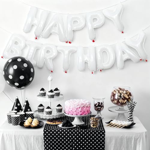 Image of White Happy Birthday Balloon Banner 16 Inch - White Birthday Decorations Happy Birthday Sign Reusable Foil Letters Balloons Suitable for Men, Women Party Decorations,Birthday Decor Party Supplies