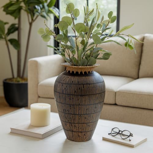 Sagebrook Home Terracotta, 19" Lines Vase with Woven Top, Multi,