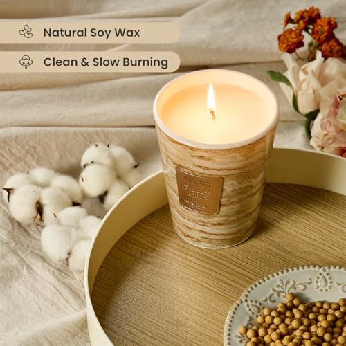 Image of M&SENSE Tobacco Vanilla Scented Soy Candle, 3 Wick Highly Scented 14.1 Oz 75H, Aromatherapy Christmas Gift for Women and Men