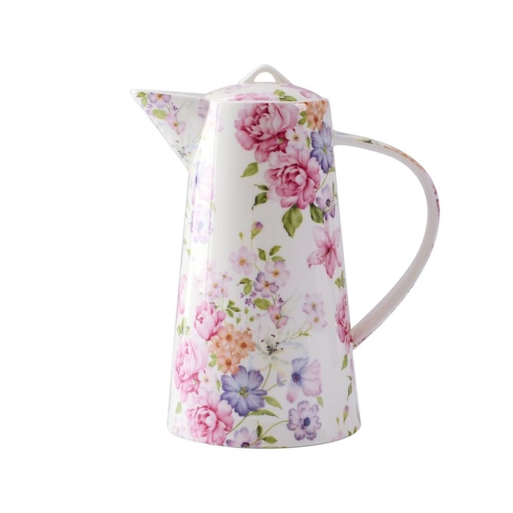Zimny ​​​​czajnik Dzbanek na wodę z porcelany 1200 ml z pokrywką i uchwytem Czajnik na wodę do lemoniady, soku, mleka, zimnych lub gorących napojów Dzbanek do herbaty Zestaw dzbanów na ciepłą/zimną wo