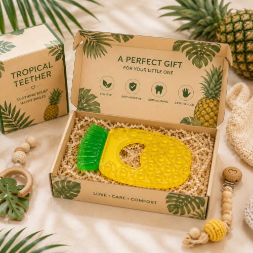 Image of CHICAGOZONE Premium Baby Silicone Teether Ring Toy - BPA Free Soft Teething Toy for Infants, Multi-Texture Sensory Chew Toy, Easy Grip Teether for Babies 3-12 Months, Cute Animal Design (Multicolor) (PINEAPPLE SHAPE)