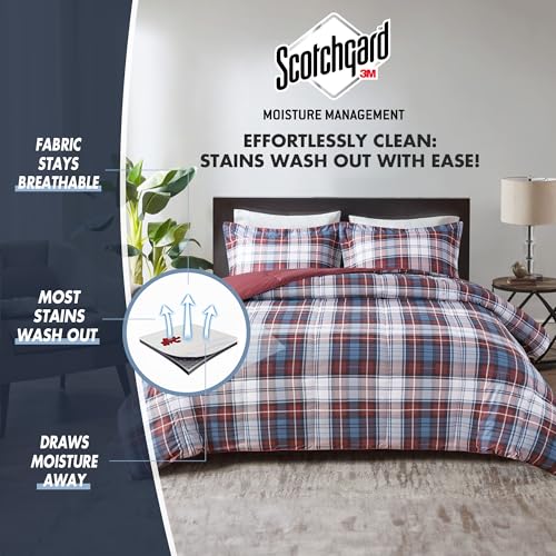 Image of Madison Park Essentials Parkston Plaid Comforter Set Soft Brushed Microfiber College Bedding, 3M Scotchguard Stain Release Cover, Modern All Season Cabin Bedding, Twin / Twin XL, Red, 2 Piece