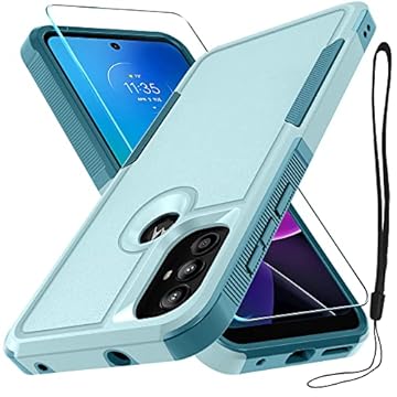 Capa para Motorola Moto G Play 2023, Moto G Pure, Moto G Power 2022 com protetor de tela de vidro temperado, 2 em 1, capa protetora resistente à prova de choque, verde menta