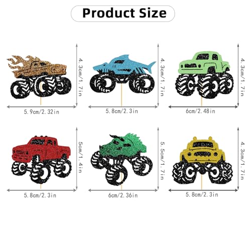 24 Pcs Monster Truck Cupcake Toppers Glitter Monster Truck Birthday Cake Topper Picks Monster Truck Cupcake Decorations for Boys Kids Monster Truck Themed Birthday Party Baby Shower Supplies by CVENGGRUN - Used condition - Image 2