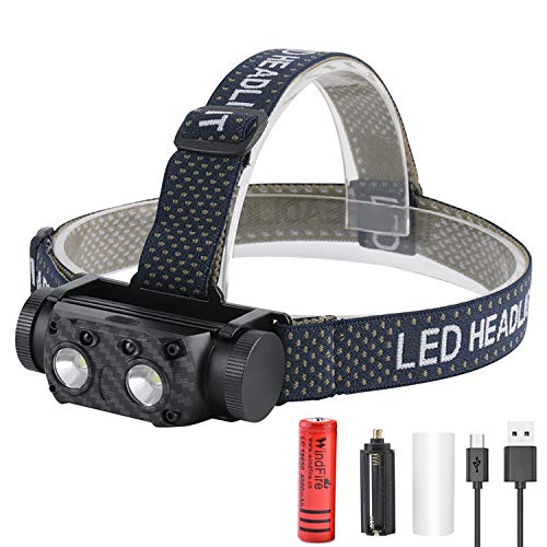 WINDFIRE Headlamp, Rechargeable LED Headlight 1000 Lumens 7 White Light Modes, Induction Switch