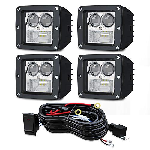 AUSI LED Cubes, 4PCS 3'' inch LED Work Light Pods Square Fog Lights Spot Flood Combo LED Light Bars with Switch & Wiring Harness Offroad Driving for Truck Car SUV ATV UTV Boat