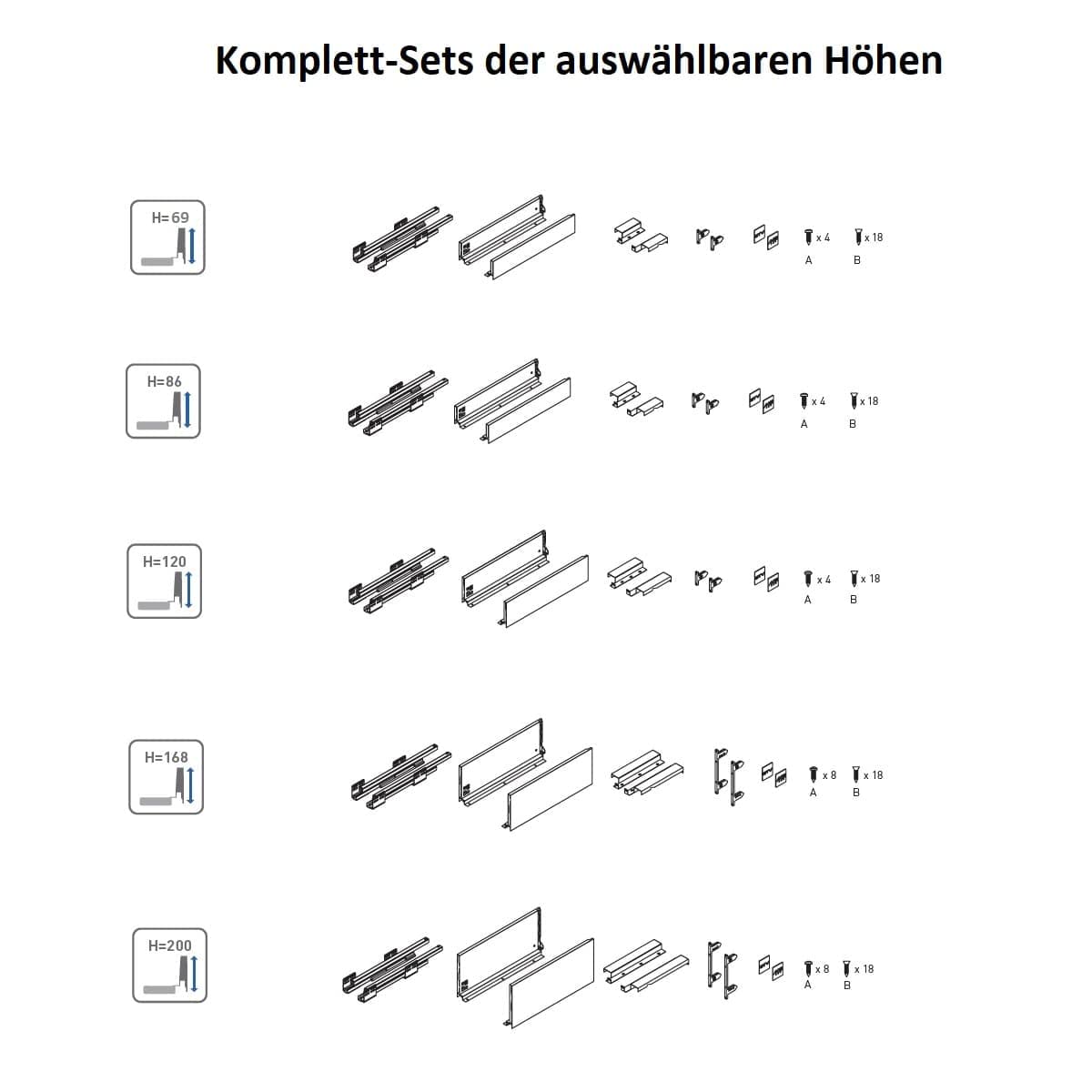 MS Beschläge Push to Open Schubladensystem Anthrazit Unterflurführung Schubkastensystem Vollauszug Schubladenauszug Schubladen-Set (Länge: 350mm, Höhe: 200mm)