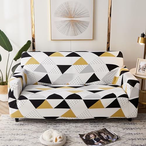 Funda Sofa 3 Plazas Negro Amarillo Funda De Sofá Elástica En Spandex,Antideslizante,Protector Sofa Gatos Arañazo Y Perros Mascotas,Funda Sofá Estampadas