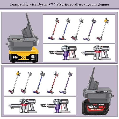Convertidor de batería DeWalt y Milwaukee para Dyson V8 y V7 con succión prolongada 4