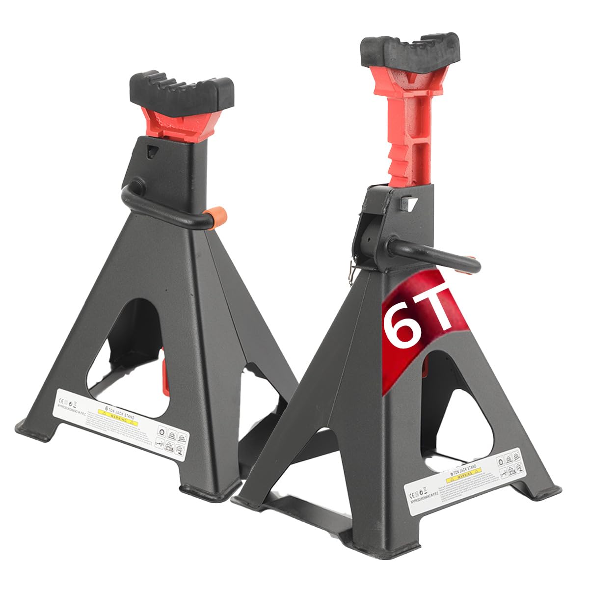Cavaletti Auto treppiedi a cremagliera, Cavalletti Auto 6T Set da 2 Pezz, Altezza di Sollevamento 390–585mm, Jackstand Coppia Cavalletti con Protezione in Gomma
