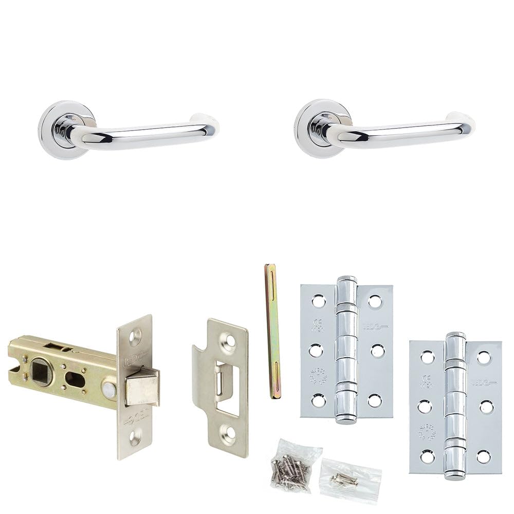Loops Door Handle & Latch Pack - Chrome Return to Door Lever Round Plain On Rose