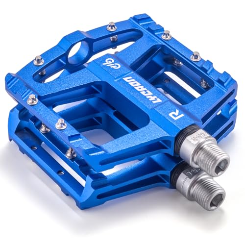 LYCAON Pedales de Bicicleta de Carretera/Montaña, MTB Pedales Bicicleta de 3 Rodamientos 9/16' CNC aleación de Aluminio Antideslizante CR-MO para BMX Bike (Azul)