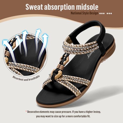 Littleplum Womens Sandals Arch Support Summer Flat Slides Ankle Elastic Walking Shoes Braided Beach Dressy Sandals for Women