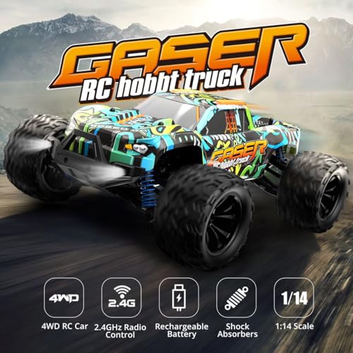 RC Elektro Monster Truck 1:14 mit 2,4Ghz, 40 km/h, Allradantrieb - LiIon - Gaser 900 (Schwarz/Orange)