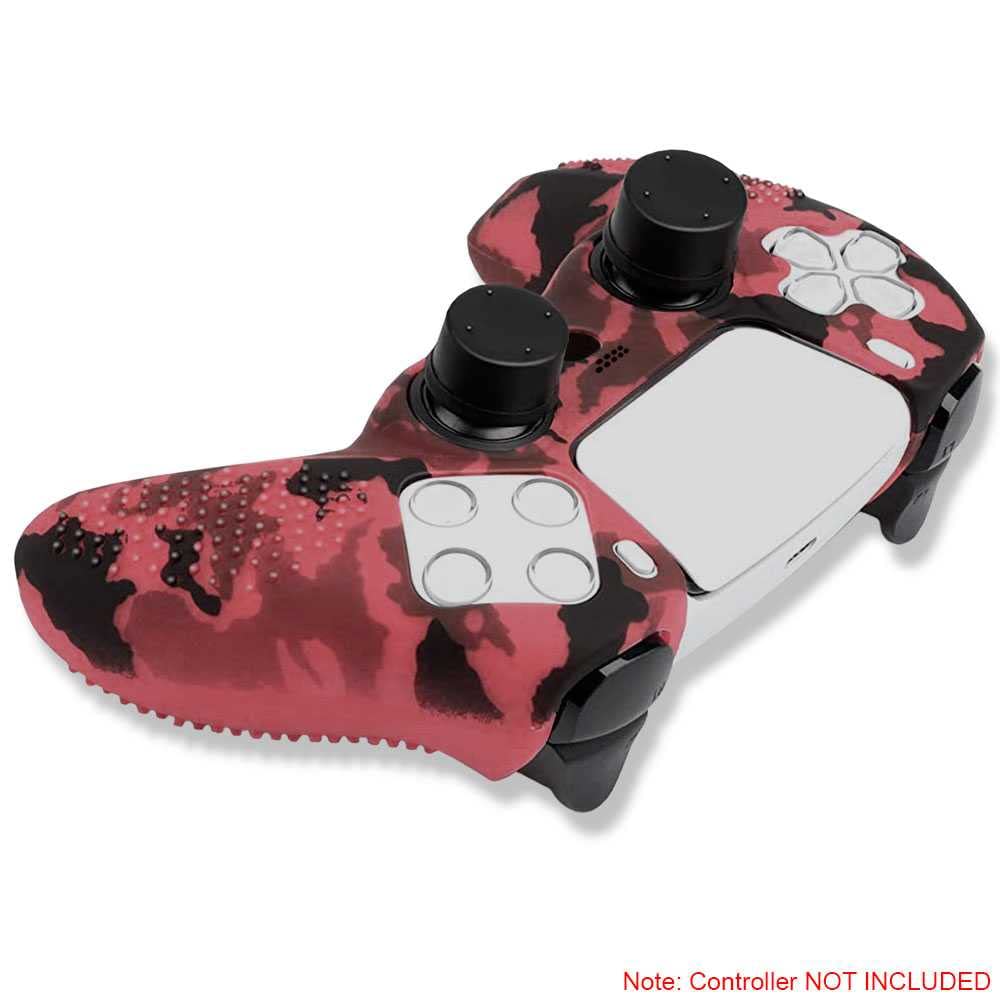 OcioDual Funda de Silicona Compatible con Mando PS5 Camuflaje Rojo Carcasa Anti Caídas Golpes Goma Flexible Cubierta Estuche