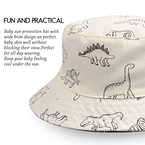 Dinosaur Baby Boys Sun Hat Cotton Toddler Girls Bucket Hats Summer Sun Protect Cap For Kids (Ivory White Dinosaur, 2-4T) #TOP2
