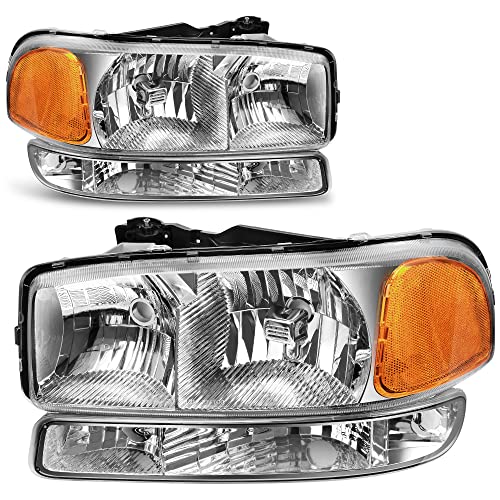 Image of oEdRo Headlights Assembly Compatible with 1999-2006 GMC Sierra 1500 2500, 01-06 Sierra 1500HD /2500HD /3500, 2007 Sierra 1500 /1500HD /2500HD /3500 Classic, 00-06 GMC Yukon XL Headlamp Chrome Housing