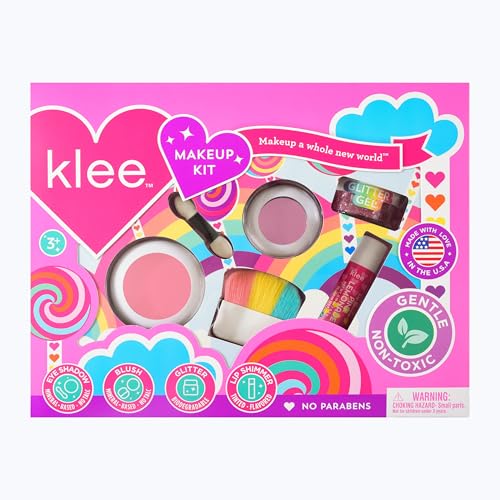 Klee Naturals Makeup Kit with Eye Shadow Blush Glitter Gel and Lip Shimmer. Kid-Friendly and Non-Toxic. Made in USA. (Breezy Does It)