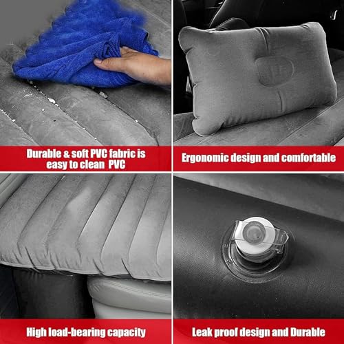 Image of VAVSU PVC Car Camping Mattress | Inflatable Travel Bed with 2 Air Pillows | Portable Sleeping Air Couch for SUV, Car & Outdoor Use (Grey)