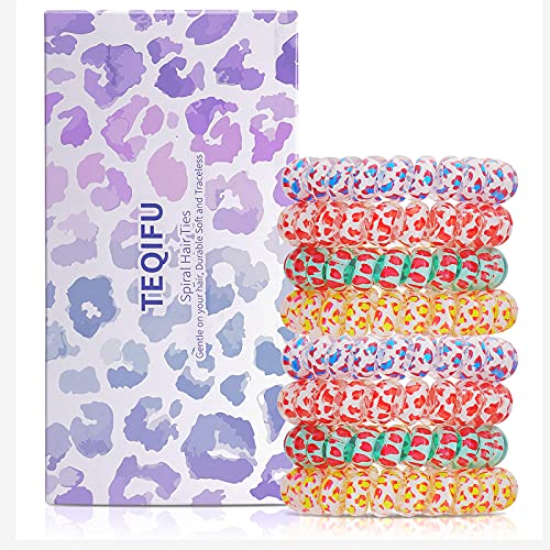 8 Pcsk - Spiral Hair Ties, Phone Cord Hair Ties , Leopard print Hair Ties,Large size Hair Coils , Ponytail Holder, Suitable For Women Girls With Thick Hair , Can Be Given As Gift To Friends And Family
