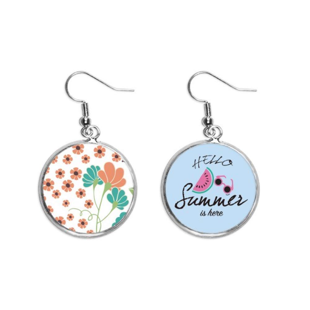 Pendientes de sandía y flores naranjas pintadas para el lóbulo 5