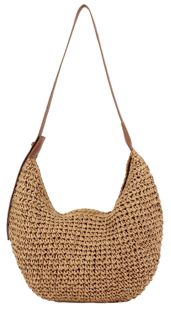 Straw Crescent Crossbody Bag for Women 2025 Summer Beach Woven Shoulder Purse Slouchy Boho Tote Bag Large Capacity