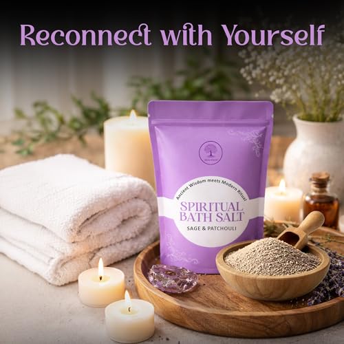 Image of Sage & Patchouli Bath Salt 200g Aura Cleansing Bath Soak for Stress Relief & Energy Purification | Aromatherapy Bath Salt for Relaxation, Meditation & Spiritual Healing Ritual