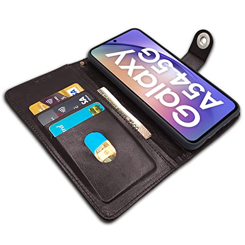 Image of Pikkme Samsung Galaxy A54 5G Flip Cover Leather Finish | Inside TPU with Card Pockets | Wallet Stand and Shock Proof | Complete Protection Button Flip Case (Coffee)