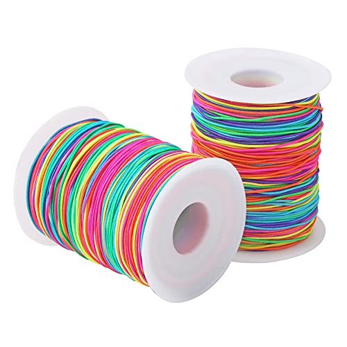2 Roll 1mm 100 Meters Rainbow Elastic Cord, Colorful Elastic Bracelet String