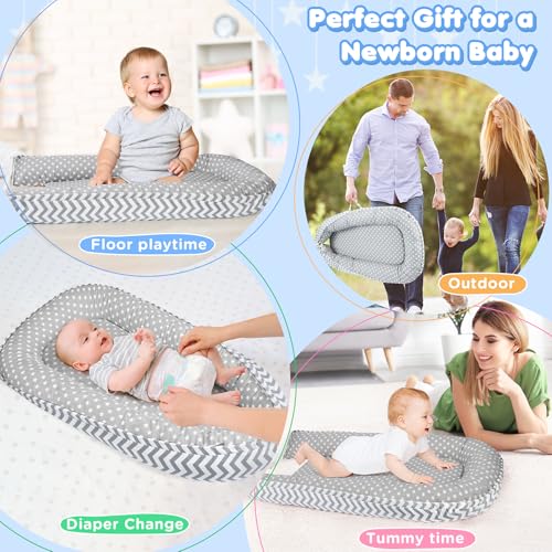 Image of KISS GOLD Baby Lounger - Breathable Soft Cotton Cover Baby Lounger Nest, Babies Essentials Gifts, Portable Lounger for Baby Tummy Time Floor Playing Seated Support for Home and Travel