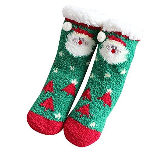 Christmas Fuzzy Socks for Kids Plush Crew Socks Non Slip Cozy Fleece Lined Slipper Socks Winter Warm Xmas Holiday Socks