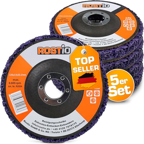 ROSTIO CSD-Scheibe 125 mm Lila – 5 Stück – Reinigungsscheibe aus hartem Schleifvlies für Winkelschleifer Flexscheibe – gleichmäßiger Abtrag ohne Zusetzen – entfernt Farbe, Rost, Lack & Zunder schonend