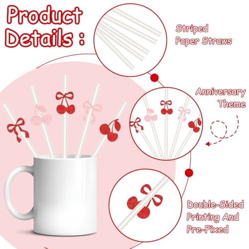 Pitillos de papel con diseño cereza y purpurina, pack 50 miniatura 7