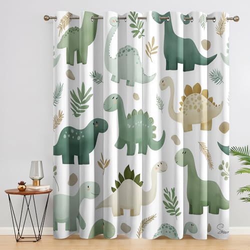 Générique Rideau Occultant Imprimé Dinosaure Enfant, Rideaux à Oeillets Thermique pour Chambre Salon, Motif Cartoon Garçon, L 75 x H 166, 2 Pièces,...