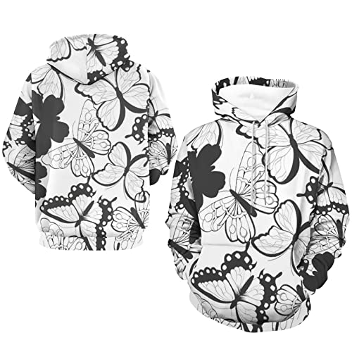 Hoodie imprimé 3D papillon noir avec manches longues - 7
