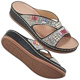 Ecetana Womens Sandals Wedge Slides Dressy Summer Rhinestone Beaded Bohemian Platform Comfortable Casual Shoes