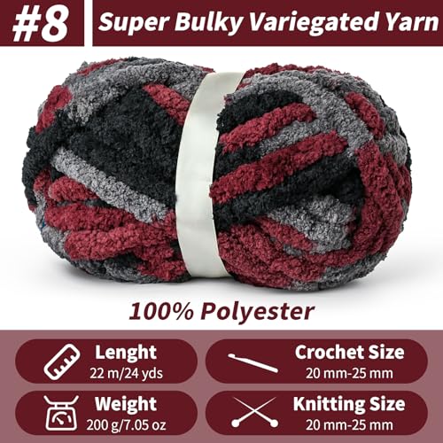 Image of Chunky Jumbo Chenille Yarn Multicolor 10 Pack | 2000g /240yds Super Bulky Baby Soft Yarn for Hand Knitting Fluffy Chunky Knit Throw Blanket Yarn
