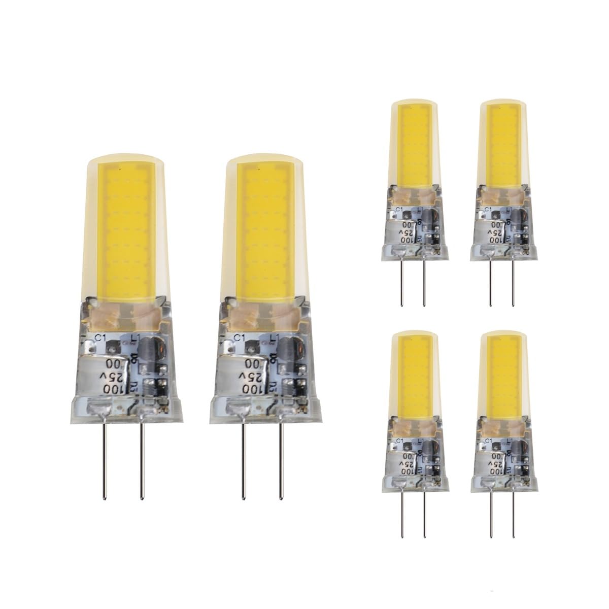 6 piezas G4 Bombilla LED 12v AC/DC, 5w 500lm Cob Silicon Lamp (12V-5W/Luz natural 4000K)