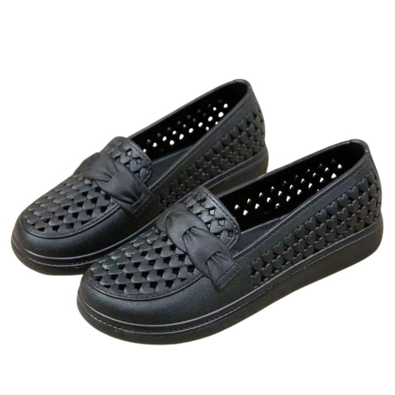 Comfortable Plastic Mesh Non Slip Flat Shoes for Women Breathable & Lightweight | Black - 37-image-14
