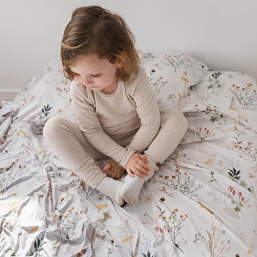 Image of Pobibaby Premium Twin Full Sheets Sets, Kids Double Bed Sheets in Cotton Blend | Ultra-Soft Woodland Camping Print with Fitted Sheet, Flat Sheet & Pillowcases (Twin Wildflower)