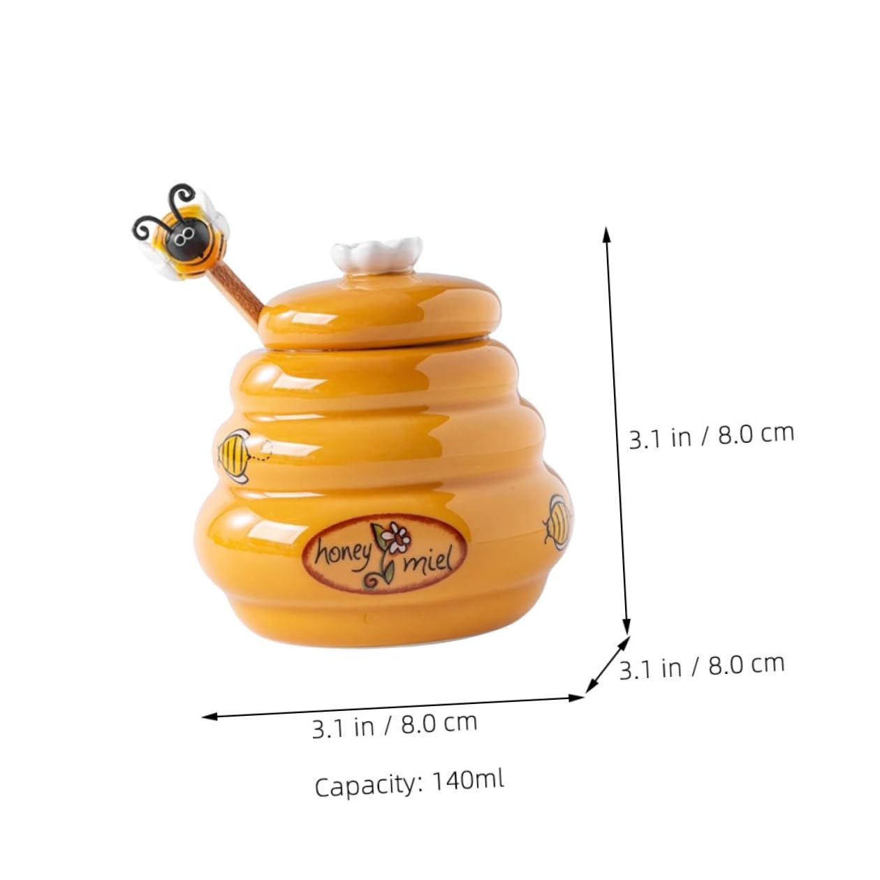 Hohopeti Tarro Dispensador Compacto Seguro Naranja de Miel de Cerámica de 140ml con Tapa y Cucharón para Almacenamiento en Cocina