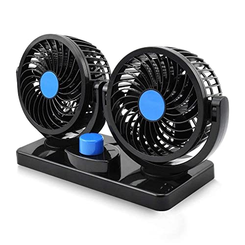 Stock Líder-Ventilador De Coche, 4 Inch Doble Cabezal Refrigerantes De 12V Ventilador Giratorio De 360° De Bajo & 2 Velocidades Rruido Aire De Refrigeración Veraniego