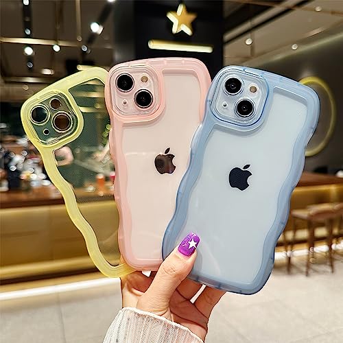 Image of Compatible with iPhone 14 Case 6.1 inch 2022, Cute Kawaii Curly Wave Frame Shape Soft Silicone Shockproof Protective Phone Cover for Women Girls, Clear /Pink