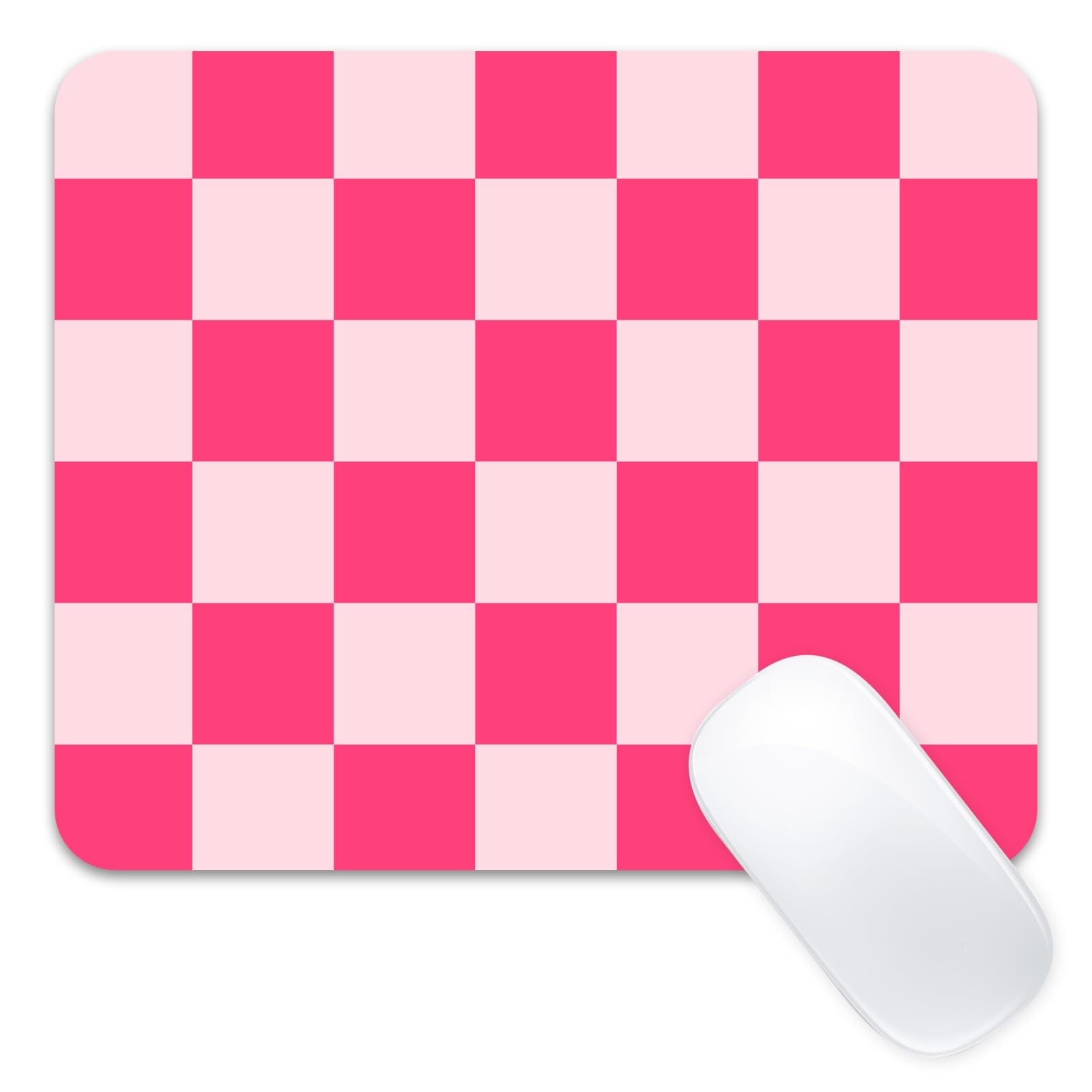 Cute Mousepad Computer Hot Pink Kawaii Cool Mousepad Aesthetic Checkered Girly Women Design Kids Girls Teen Pretty Modern Decorative Art Small Office MouseMat for Laptop