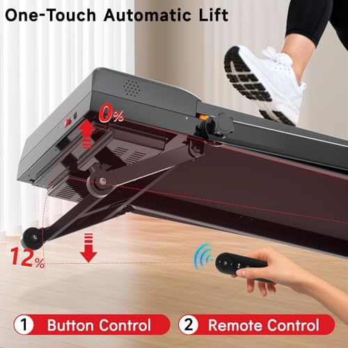 Image of Walking Pad Treadmill with Incline and Handle Bar, 7.5MPH Under Desk Foldable Treadmill for Home Office with Remote Control