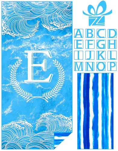 Zoneshinex Personalized Monogrammed Thin Beach Towel Sand Free Quick Dry Super Absorbent Customized Initial Letter Lightweight Oversized Pool Swim Microfiber Towels E Gifts for Women