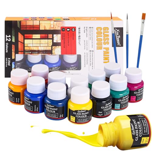 Trukafie Keramik Bemalen Set, 12 x 25ml Porzellanfarbe Spülmaschinenfest Keramik Bemalen Set mit 1 Malpalette und 2 Pinsel Fein zum Glas Tassen Ton &...