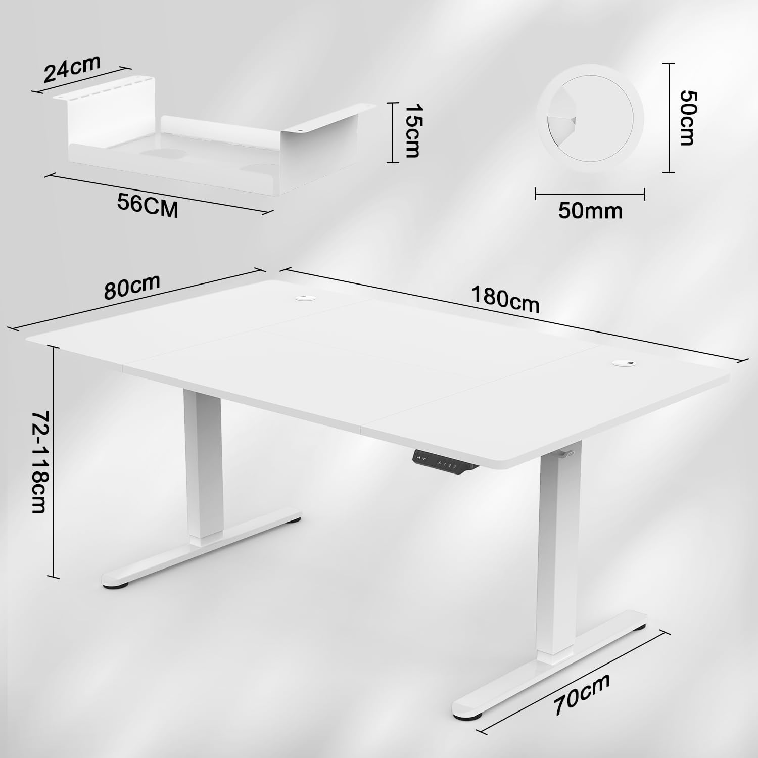 Control panel with height adjustment buttons and USB port