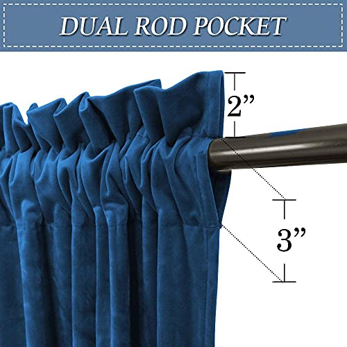 Image of RYB HOME Velvet Curtains 96 inches - Dual Rod Pocket Room Darkening Window Decor, Thermal Insulated Curtain Drapes for Boys Room Bedroom, Wide 52 x Long 96, Royal Blue, 2 Panels