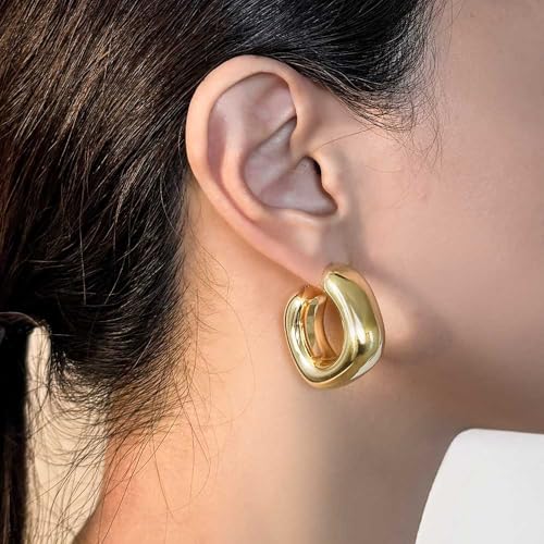 14K Gold Earrings for Women Thick Chunky and Lightweight Gold Hoop Earrings Trendy Gold Jewelry Star Jewelry4